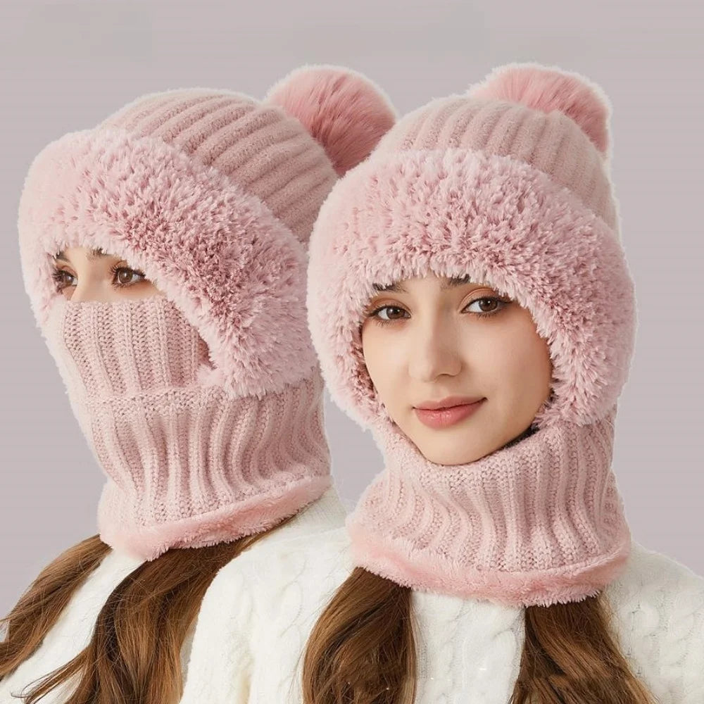 3-in-1 Knitted Beanie & Scarf – Fleece Lined Winter Hat Winter Beanie Hat Set SWANS