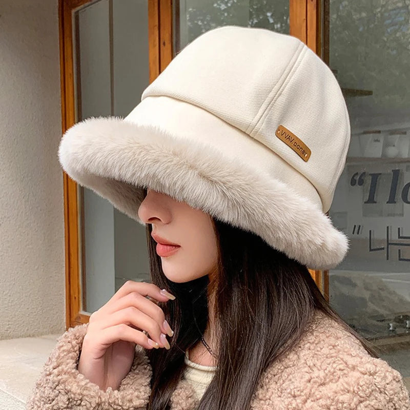 Women's Winter Plush Faux Fur Bucket Hat – Warm Fisherman Cap Winter Bucket Hat SWANS