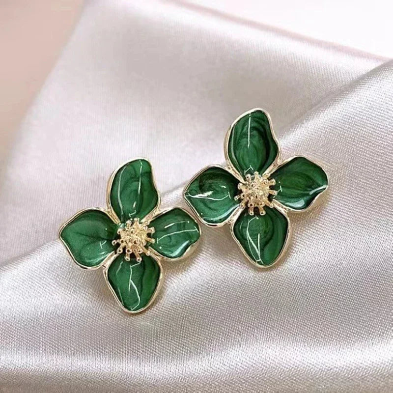 Hibiscus Flower Stud Earrings – Vintage Glaze Fashion Jewelry Stud Earrings SWANS Green
