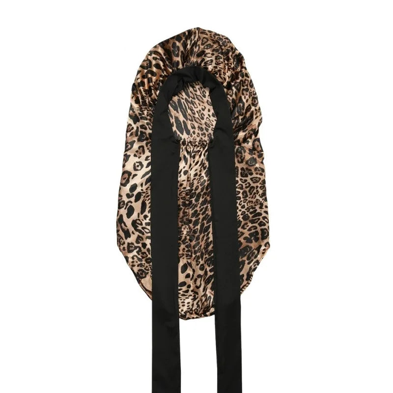 Extra Long Satin Bonnet – Anti-Frizz Sleep Cap for All Hair Types Satin Sleep Bonnet SWANS 1pcs Leopard Print