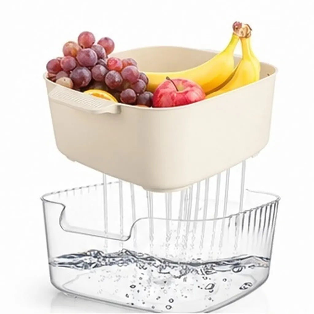 Double Layer Fruit Washing Bowl & Stackable Drain Colander Set Colander Strainer Set SWANS Default Title