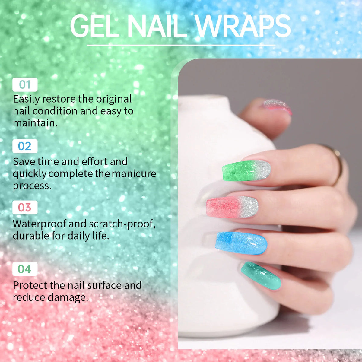 EELHOE Semi-Cured Gel Nail Stickers – Jelly Shine Gradient Gel Nail Stickers SWANS