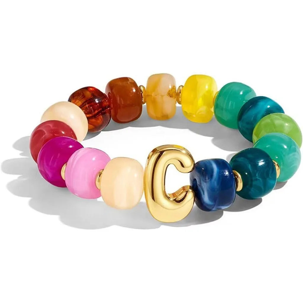 Resin Bead Initial Charm Bracelet – Multicolor Women's A-Z Charm Bracelet SWANS J