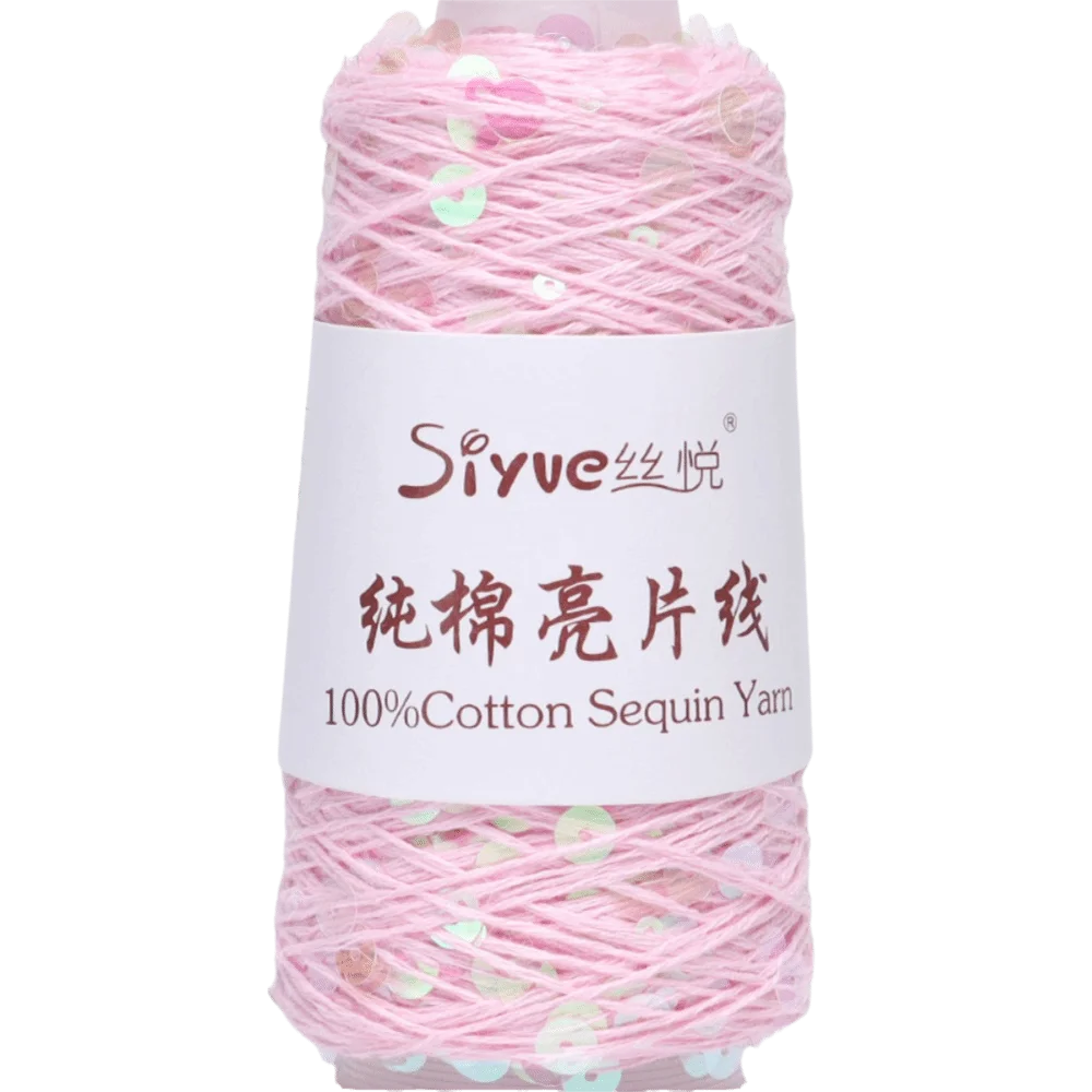 Shiny Sequin Hand Knitting Yarn – Glitter Craft Thread Roll Knitting Yarn SWANS Pink