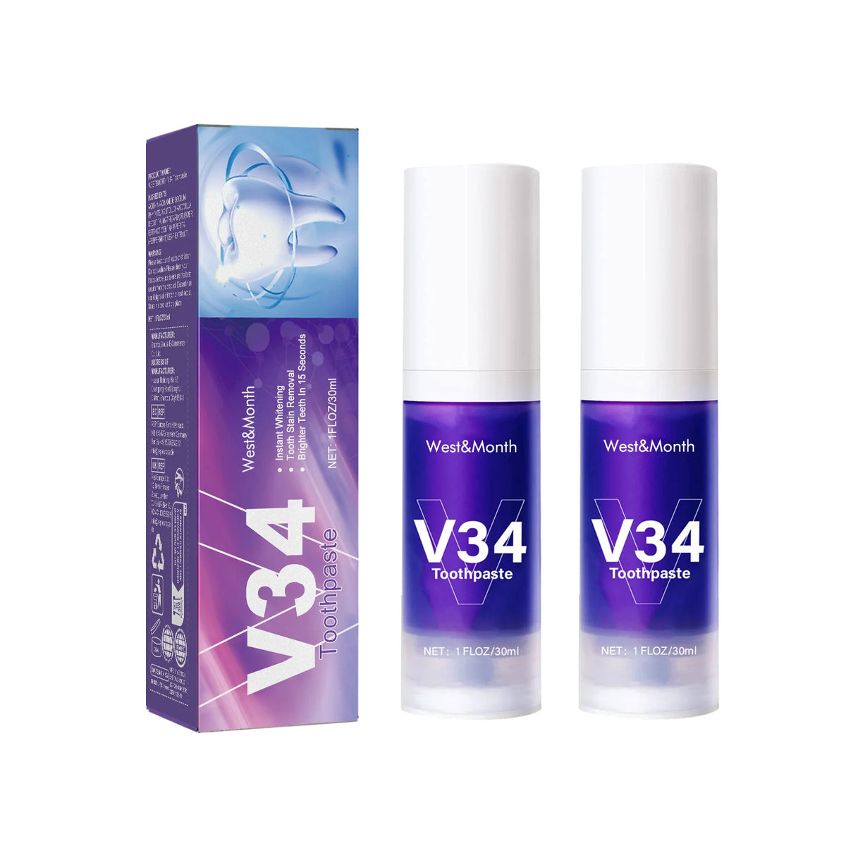 V34 Purple Toothpaste Cleaning Mousse – Pump Oral Care Toothpaste Mousse SWANS 2pcs