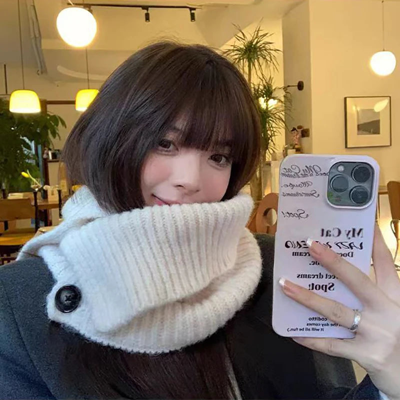 Women's Knitted Pullover Scarf – Winter Warm Button Shawl Knitted Winter Scarf SWANS