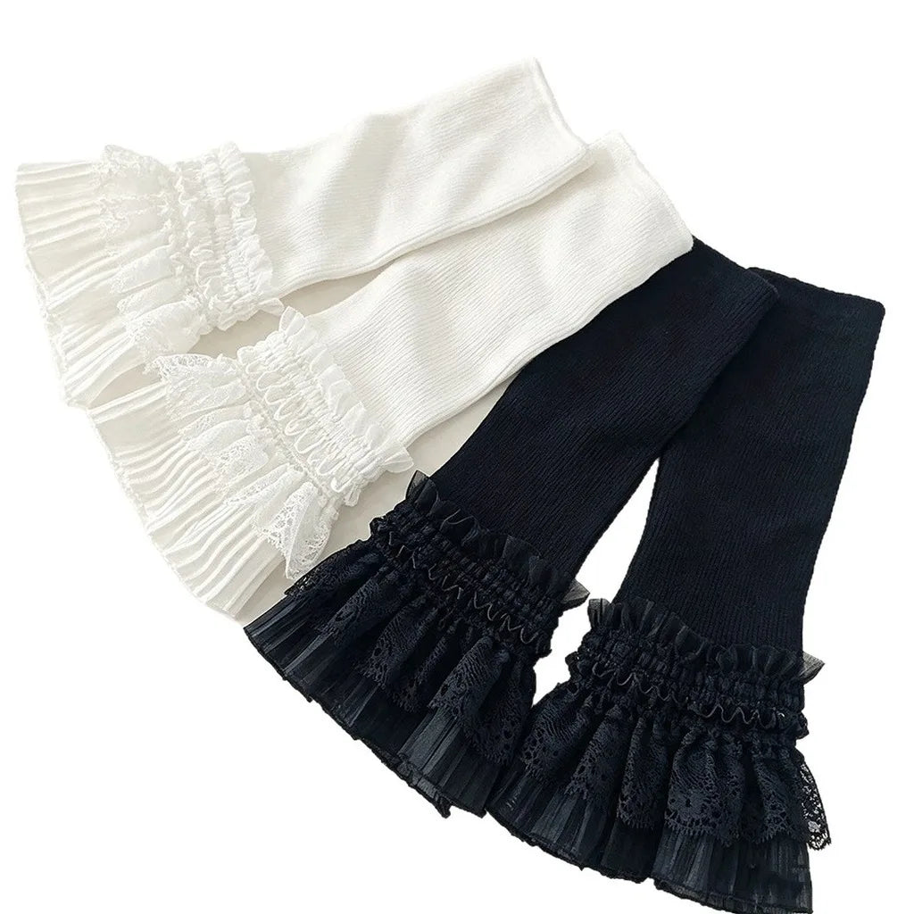 Lace Trim Fingerless Arm Warmers – Knit Ruffle Cuff Sleeves Fingerless Arm Warmers SWANS