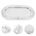 Silver Embossed Metal Serving Tray 11.4" x 6.3" | Dessert Platter Decorative Serving Tray SWANS Default Title