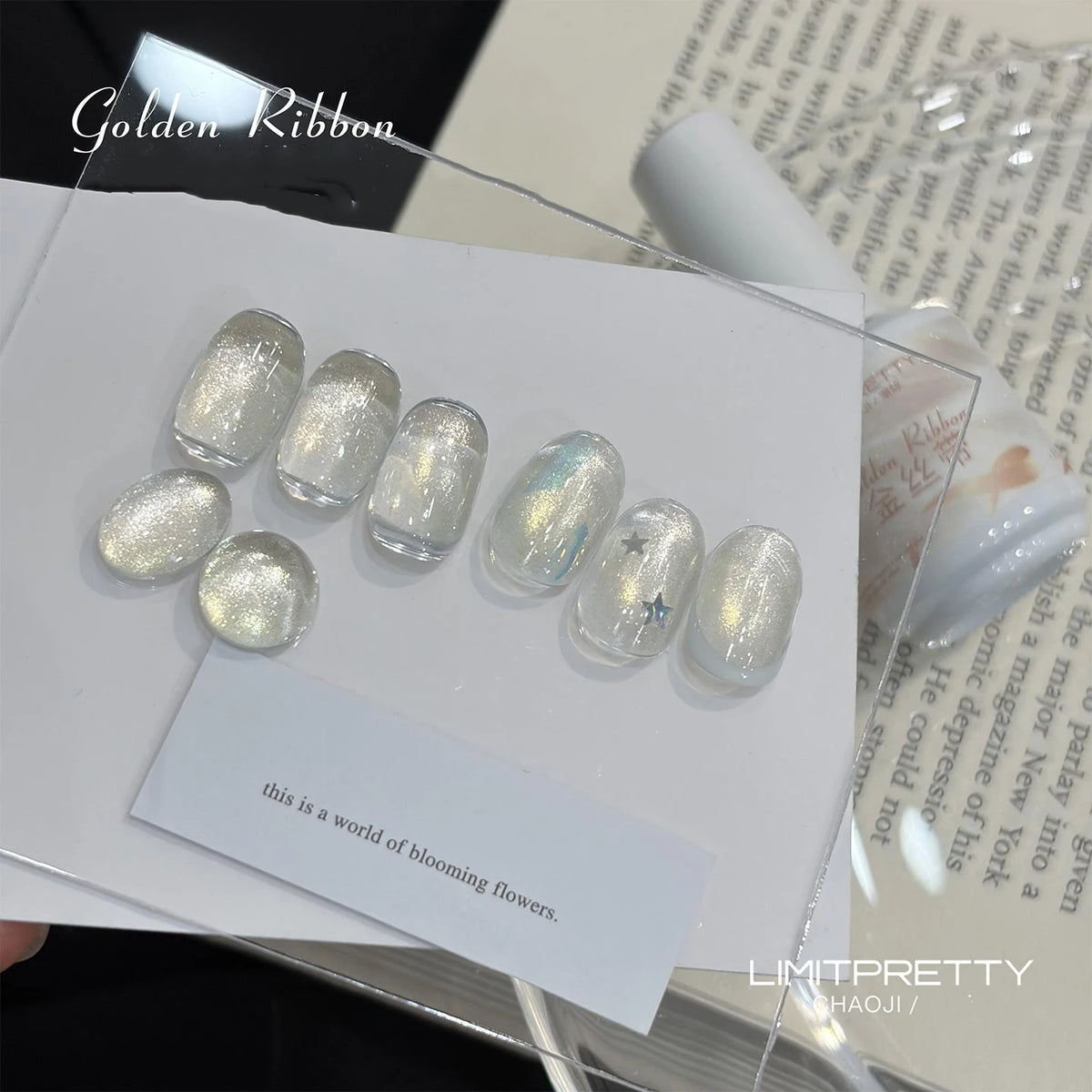 Clear Cat Eye Gel Polish – Ice Transparent Magnetic UV Nail Art Cat Eye Gel Polish SWANS golden ribbon