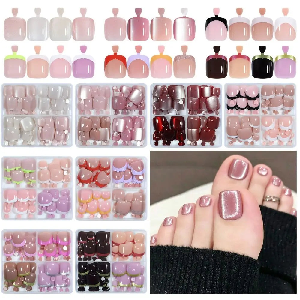 Short Square Press-On Toenails – French & Cat Eye Tips 24/30pc Press-On Toenails SWANS