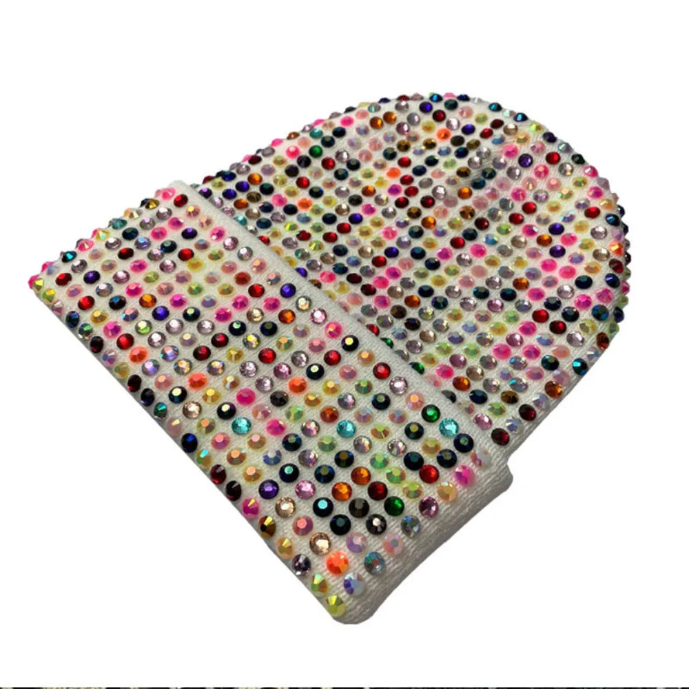 Y2K Rhinestone Knit Beanie Hat – Stretchy Shiny Cap Men & Women Knit Beanie Hat SWANS Colorful