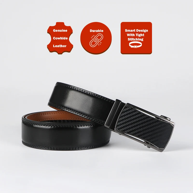Men's Leather Ratchet Belt – Adjustable Auto Buckle Men's Leather Belt SWANS