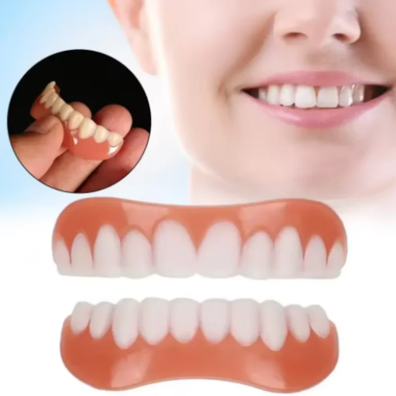 Silicone False Teeth Veneers – Upper & Lower Fake Teeth Kit Cosmetic Tooth Veneers SWANS