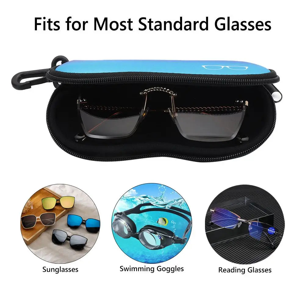 Neoprene Soft Glasses Case with Carabiner & Zipper Pouch Eyeglass Case SWANS