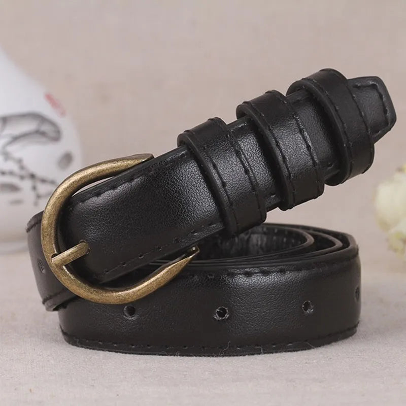 Women's Black PU Leather Thin Belt | Silver Pin Buckle Women's Leather Belt SWANS 100cm black adjustable