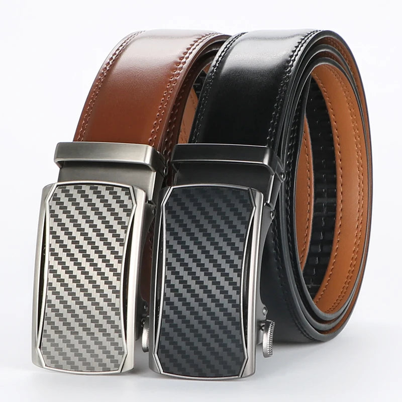 Men's Leather Ratchet Belt – Adjustable Auto Buckle Men's Leather Belt SWANS