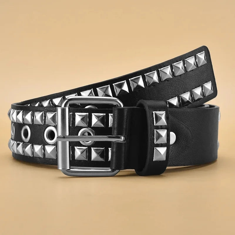 Square Bead Rivet Pyramid Belt – Unisex Punk Y2K PU Belt Rivet Punk Belt SWANS
