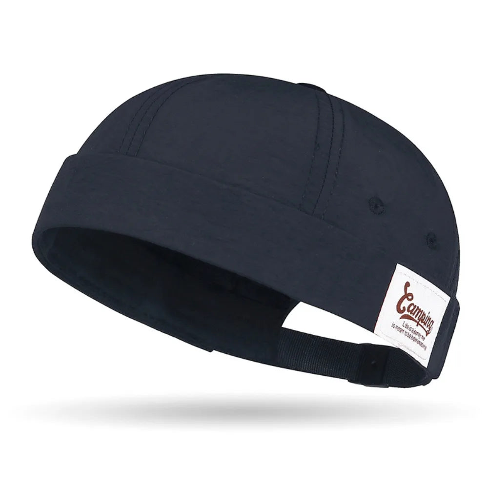 Retro Brimless Docker Cap – Adjustable Breathable Skullcap Docker Cap Hat SWANS Navy Blue