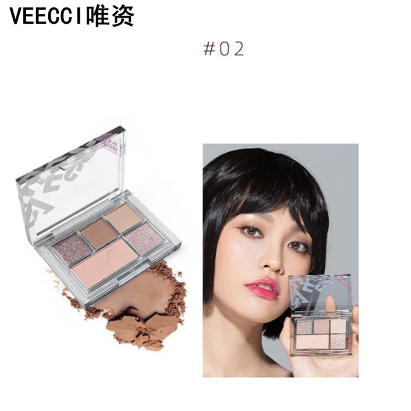Veecci 5-Shade Eyeshadow Palette – Matte & Shimmer Earth Tones Eyeshadow Palette SWANS 02