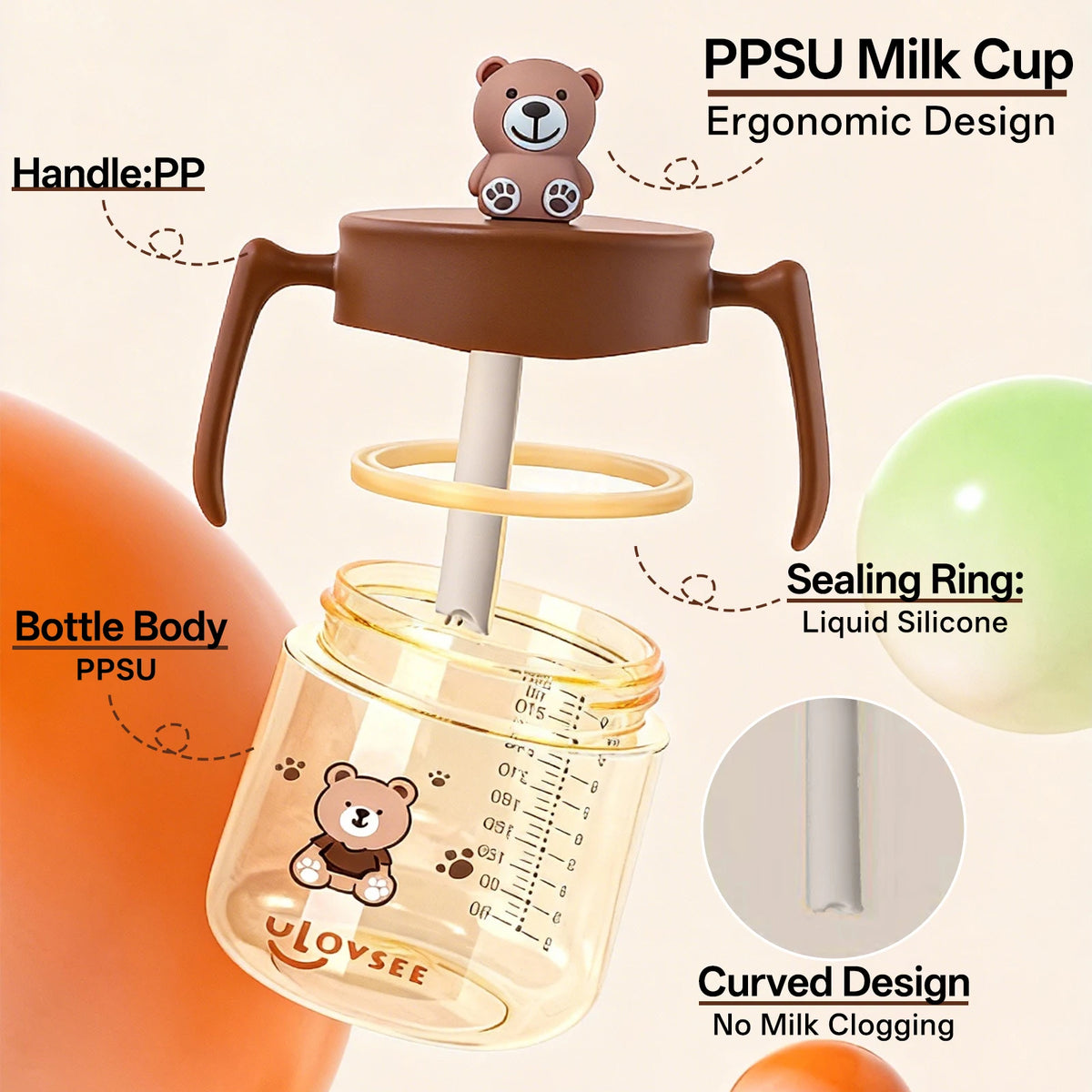 PPSU Toddler Straw Cup 330ml – Leakproof Baby Training Cup Toddler Training Cup SWANS