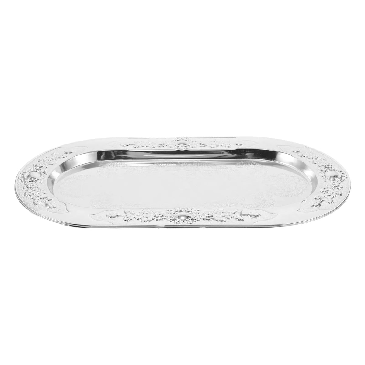 Silver Embossed Metal Serving Tray 11.4" x 6.3" | Dessert Platter Decorative Serving Tray SWANS