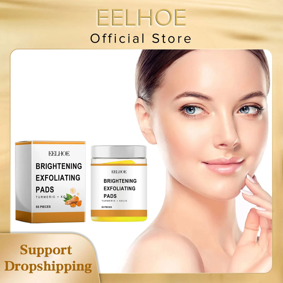 EELHOE Turmeric Kojic Acid Exfoliating Face Pads 55pcs Exfoliating Face Pads SWANS