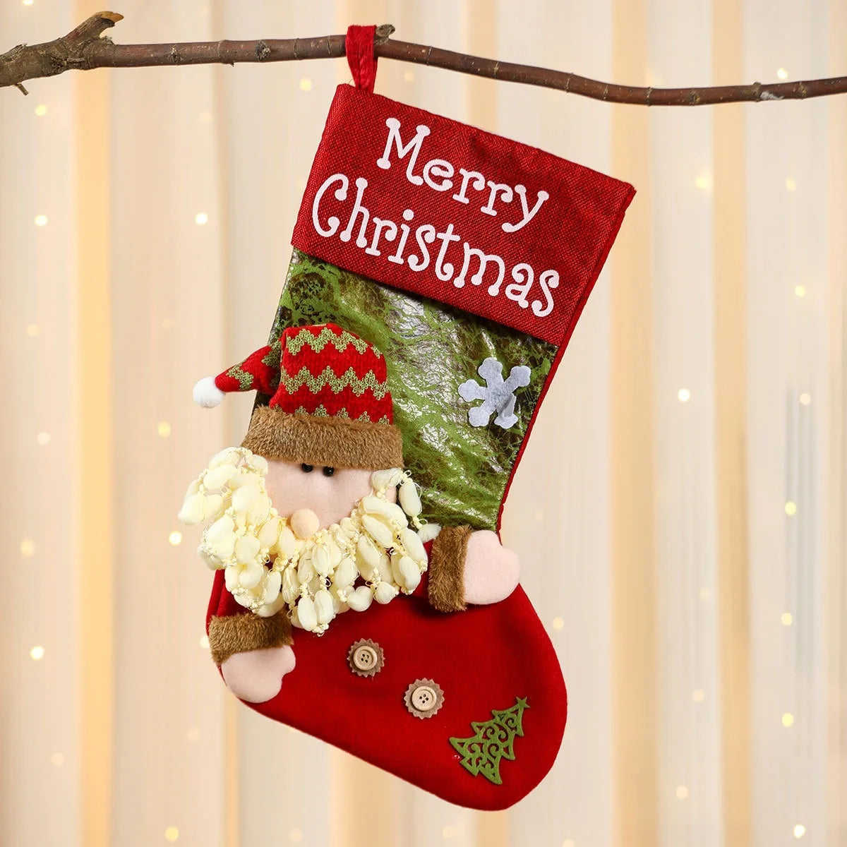 Big Head Doll Christmas Stocking Plush Candy Gift Bag Ornament Christmas Stocking Ornament SWANS 1pc-Old man 47x28cm
