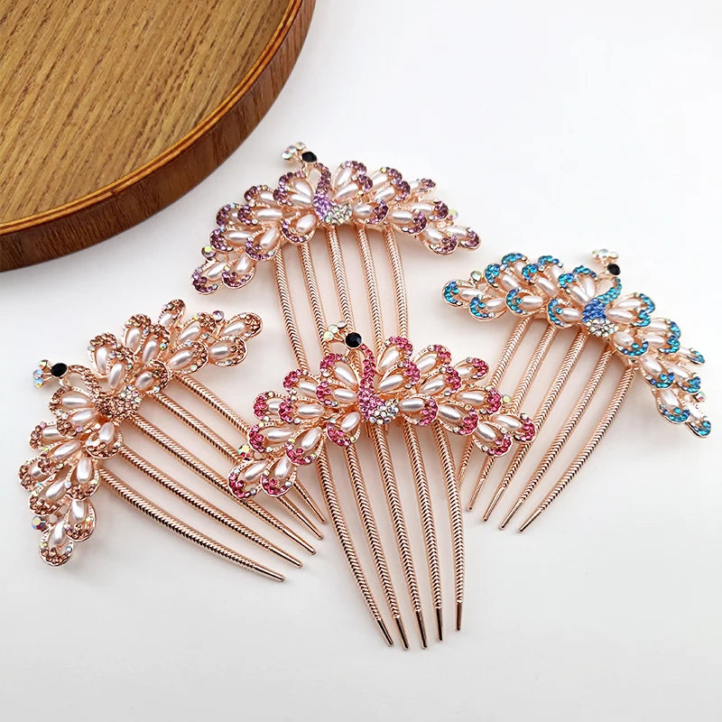 Women Crystal Phoenix Hair Comb – Rhinestone Alloy Clip Decorative Hair Comb SWANS