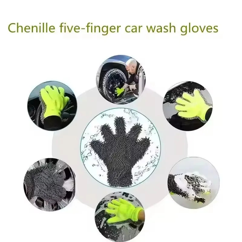 Microfiber Car Wash Gloves Scratch-Free 5-Finger Mitt – 1/2Pcs Car Wash Mitt SWANS