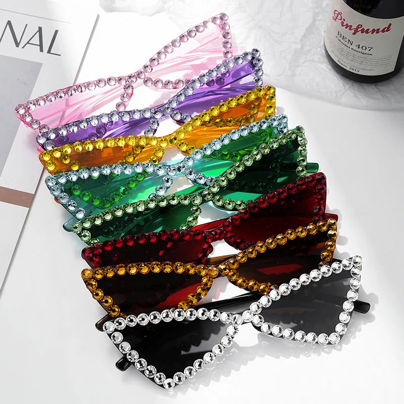 KLASSNUM Rhinestone Cat Eye Sunglasses UV400 Mirror Lens Fashion Sunglasses SWANS