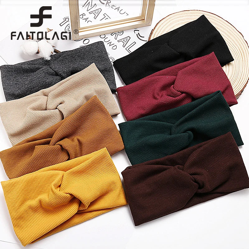 Women's Twist Knitted Wide Headband – Soft Elastic Turban Knitted Headband SWANS