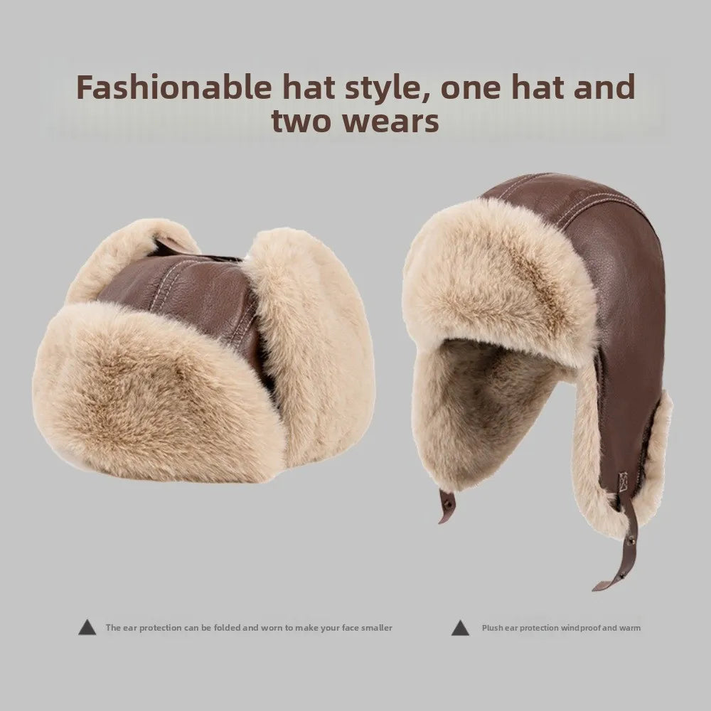 PU Lei Feng Bomber Hat – Waterproof Windproof Winter Cap Winter Bomber Hat SWANS