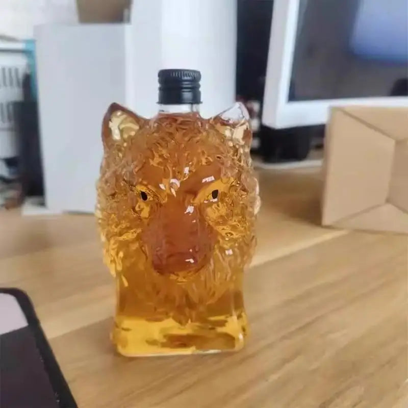 Wolf Sculpture Whiskey Glass Bottle | 350ml Collectible Bar Art Decorative Glass Bottle SWANS