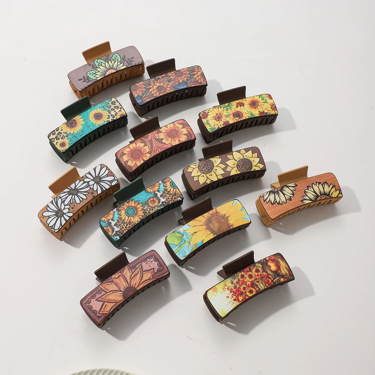 Western PU Leather Hair Claw Clips – Sunflower Southwest Print Hair Claw Clips SWANS