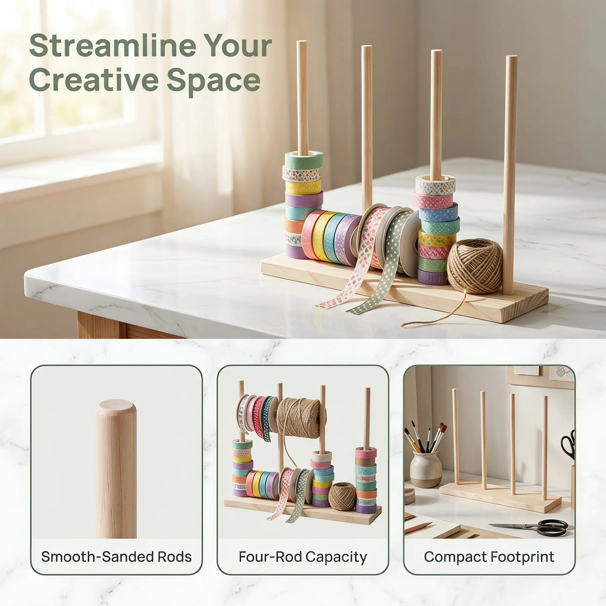 Wooden Craft Spool Rack – Ribbon & Washi Tape Organizer Craft Spool Organizer SWANS