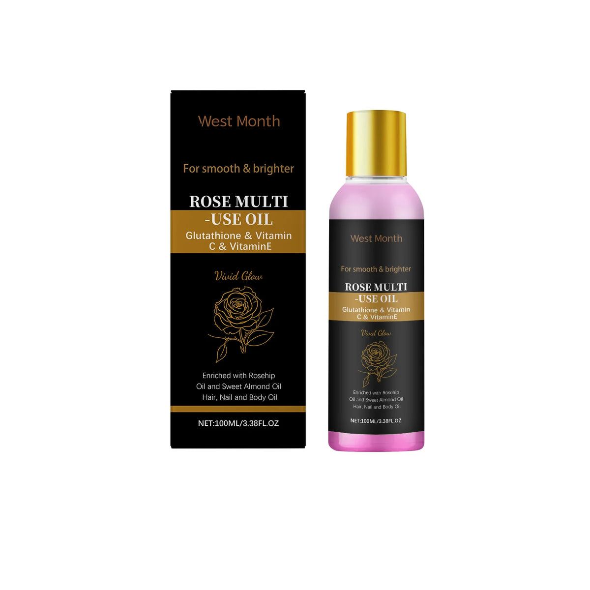 WEST MONTH Rose Essential Oil – Hair, Face & Body Oil 100ml Essential Body Oil SWANS 100ml boxed 100ml