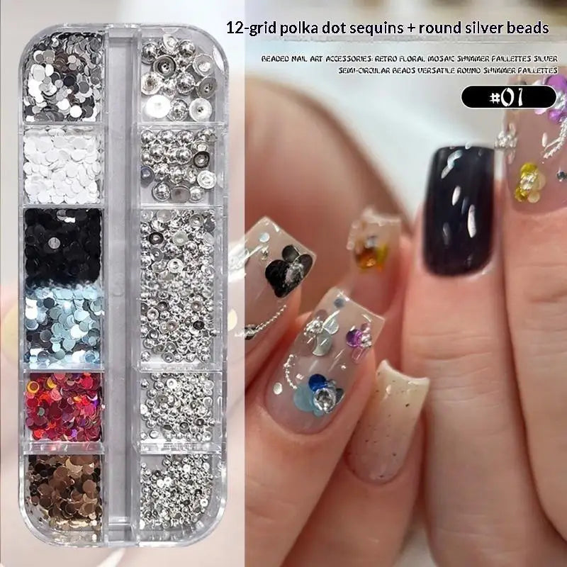 YOVIP Nail Art Glitter Sequins & Charm Kit – 6/12 Grids Nail Art Decor Kit SWANS A1