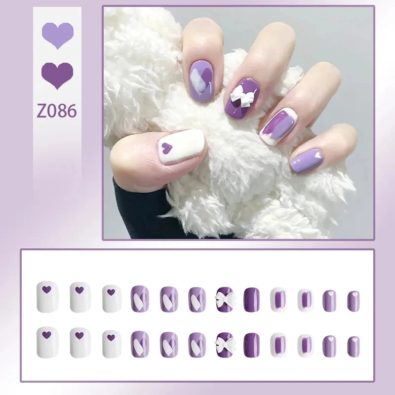 Press-On French Tip Acrylic Nails – 24pc Short Fake Nail Set Press-On Nail Set SWANS