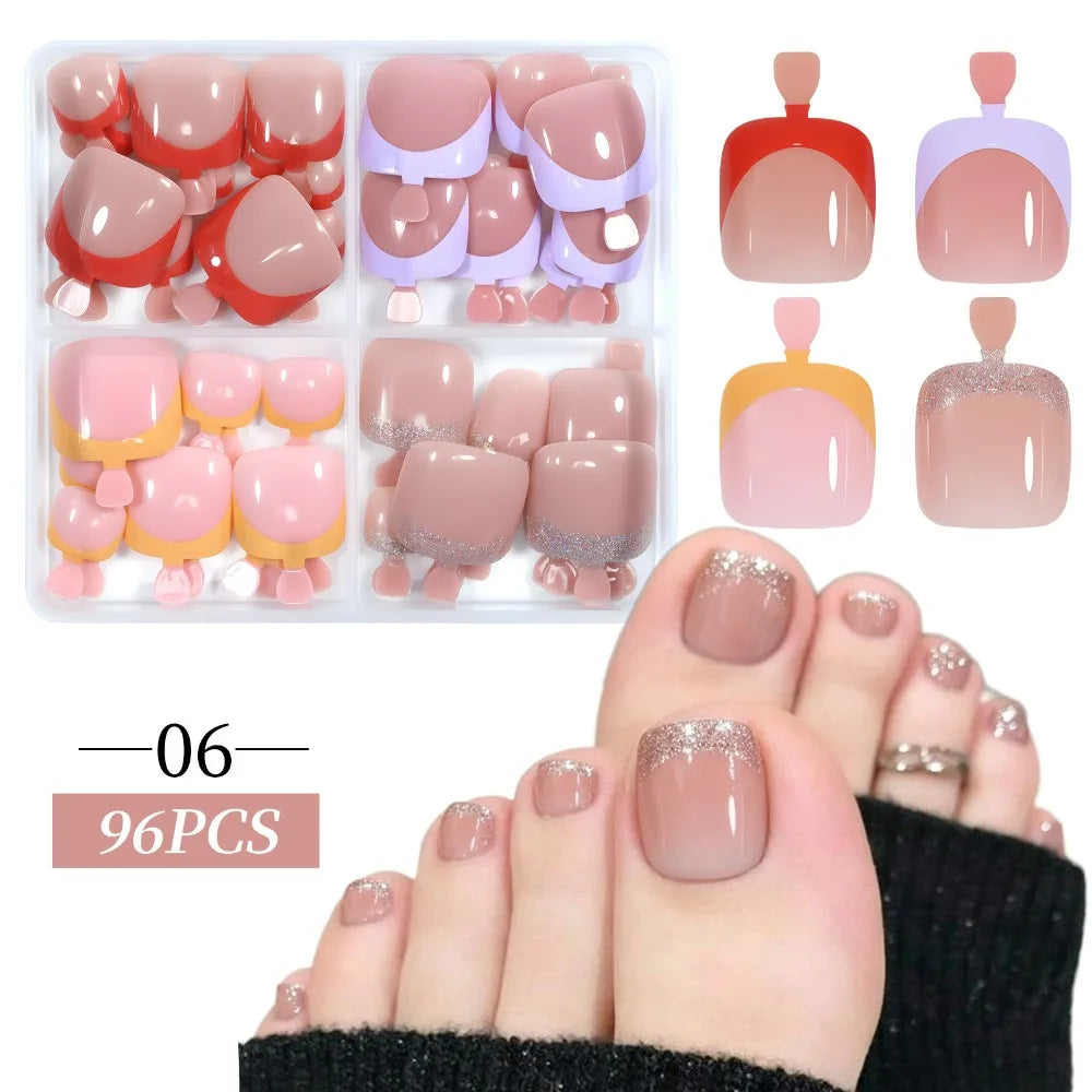 Short Square Press-On Toenails – French & Cat Eye Tips 24/30pc Press-On Toenails SWANS Style 06