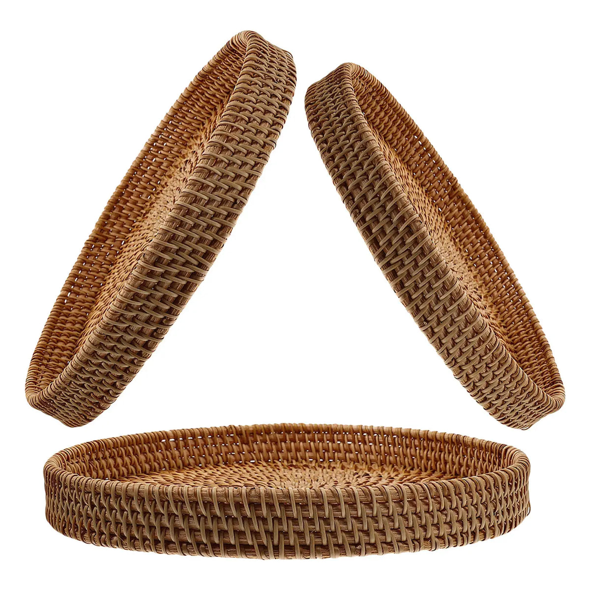 3-Pack Handwoven Wicker Storage Baskets – Decorative Tray Set Wicker Storage Baskets SWANS