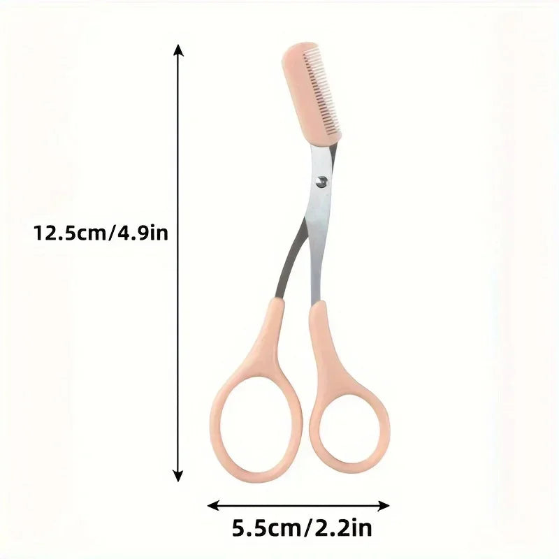 SWANS Pink Eyebrow Scissors with Built-In Comb | Precision Trim Eyebrow Grooming Scissors SWANS