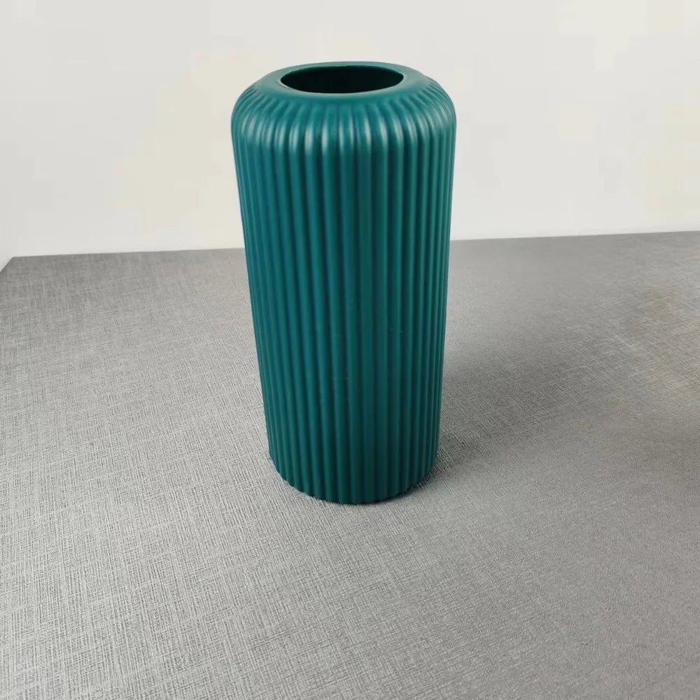 Striped Plastic Vase – Ceramic-Look Decorative Flower Vase Decorative Vase SWANS