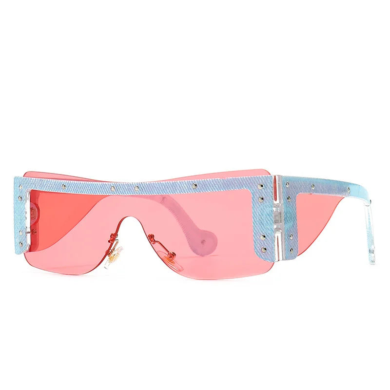 Y2K Rimless Rivet Sunglasses – Unisex Punk Vintage Shades Fashion Sunglasses SWANS Red