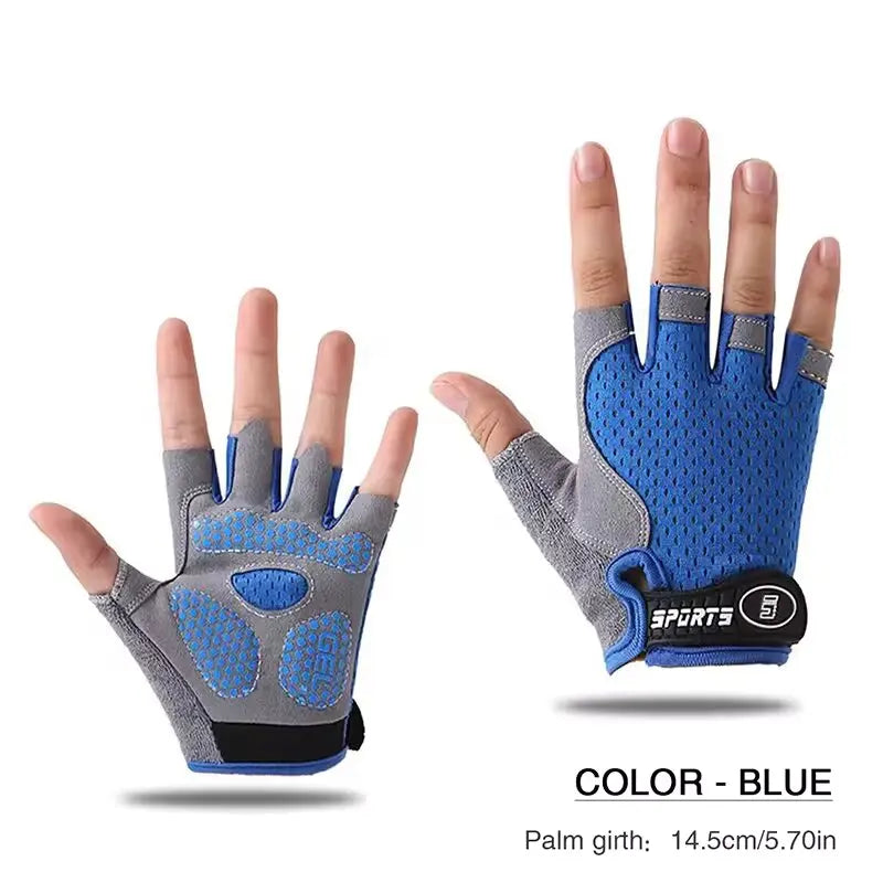 Kids Half-Finger Anti-Slip Cycling Skateboard Gloves Ages 4–12 Kids Sports Gloves SWANS Blue M