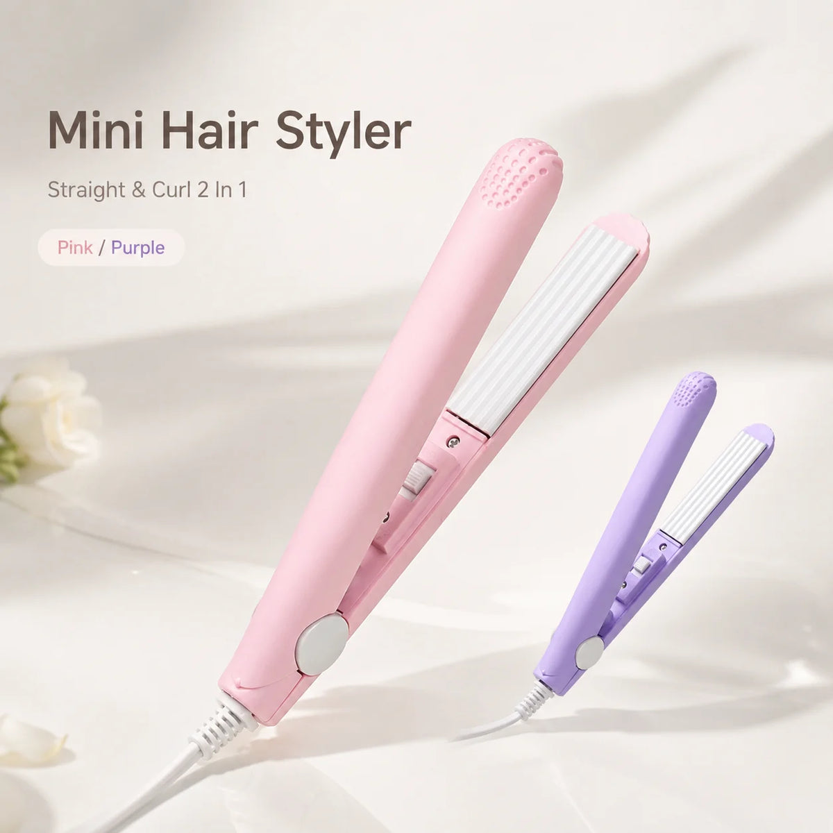 YIBER Mini 2-in-1 Hair Straightener & Curler – Travel Flat Iron Mini Hair Straightener SWANS