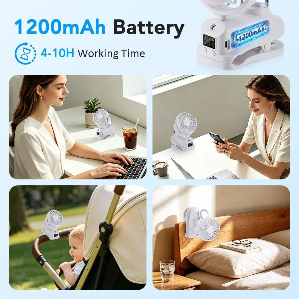 AFDEAL Clip-On Mist Fan USB Rechargeable 4-Speed LED Display Clip-On Mist Fan SWANS