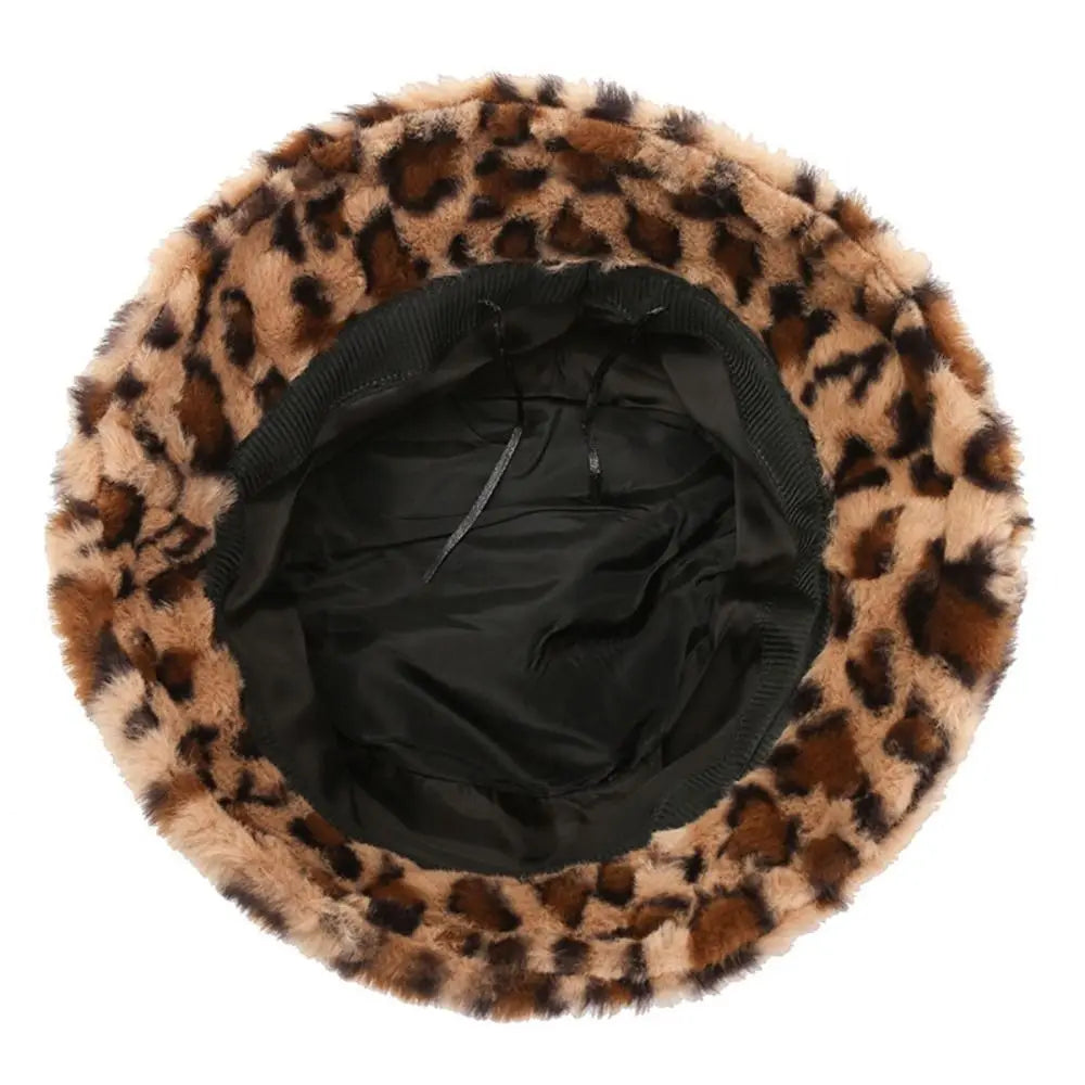 Leopard Print Winter Bucket Hat – Warm Soft Fisherman Hat Winter Bucket Hat SWANS