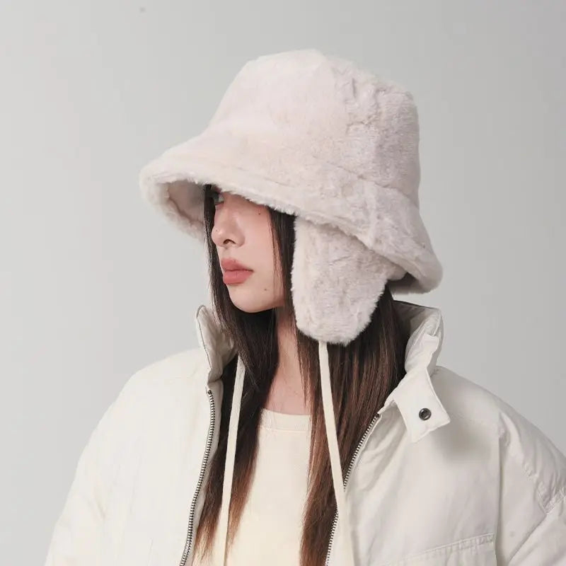 Women's Fluffy Faux Fur Bucket Hat – Warm Winter Fisherman Cap Winter Bucket Hat SWANS