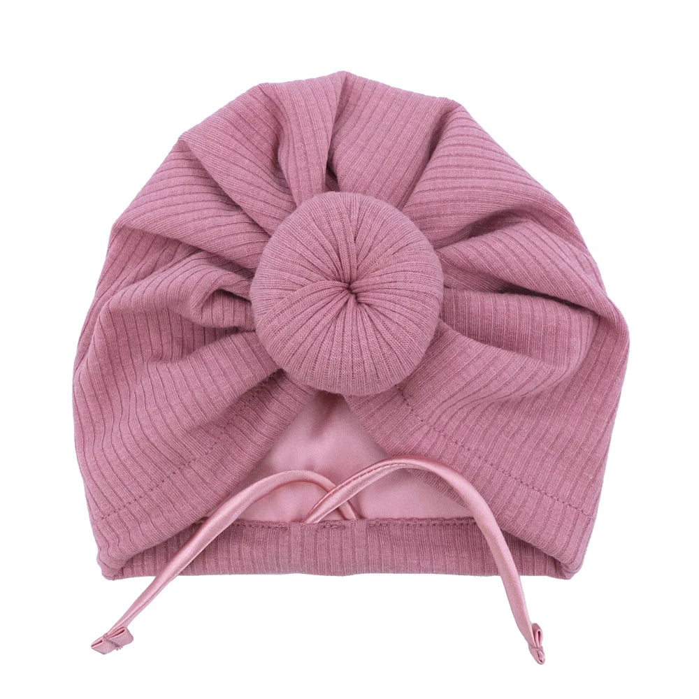 Satin Lined Baby Turban Hat – Infant Toddler Beanie Unisex Baby Turban Hat SWANS Rib Mauve M (6-18Month)