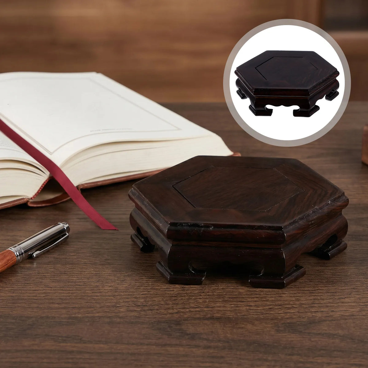 Wooden Hexagon Display Stand – Natural Wood Pedestal Base Wood Display Stand SWANS